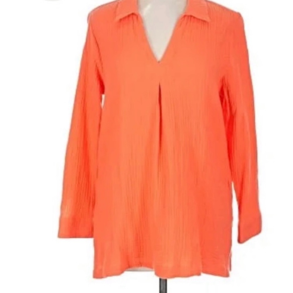 Soft Surroundings Coral Split-V Tunic Top